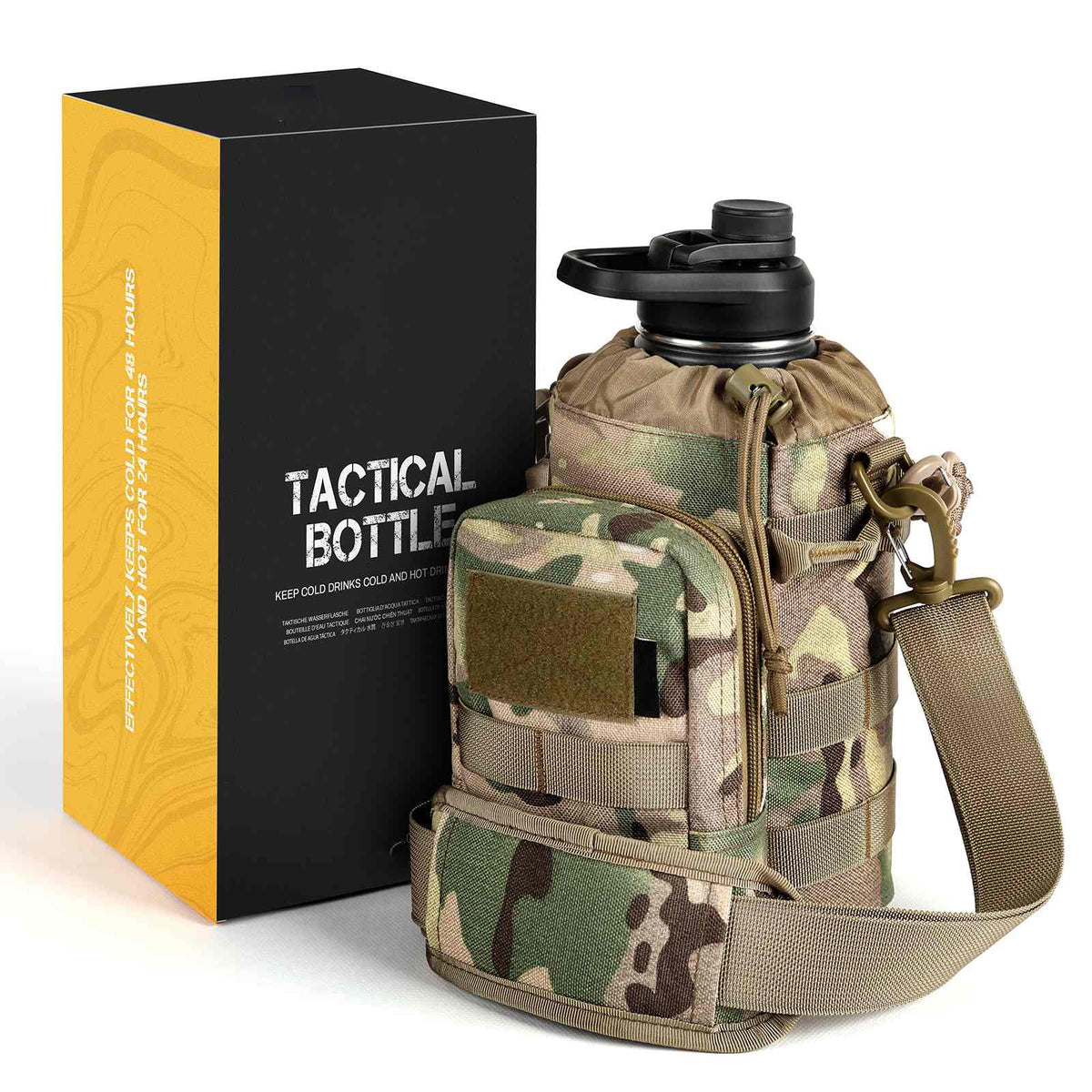 Votagoo 64Oz Half Gallon Stainless Steel Insulated Tactical Water Bottle with Metal Military Water Bottle Tactical Carrier Bag