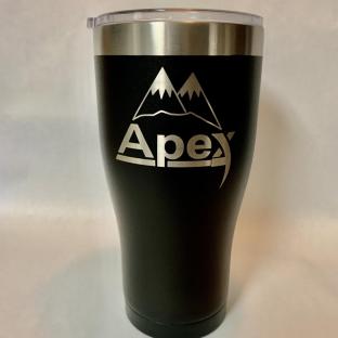 30 ounce Black Powder Coated Tumbler and lid with Apex logo